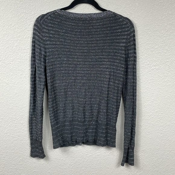 Mango Suit Gray Silver Stripe Sparkle Cardigan Sweater V Neck Sz L - Picture 4 of 9